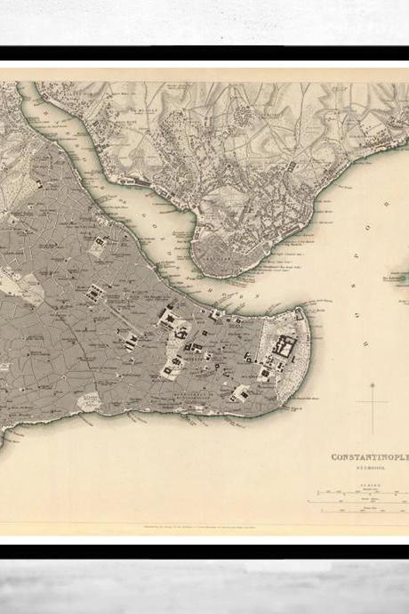 Old Map of Istanbul Constantinople, Turkey 1840 Vintage map