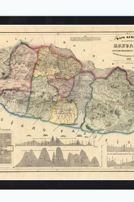 Old Map Of El Salvador Honduras 1859