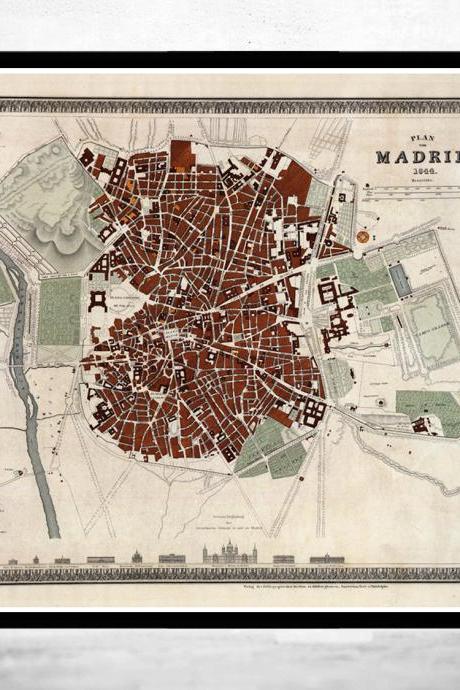 Beautiful Old Map Of Madrid 1844 Spain Espana