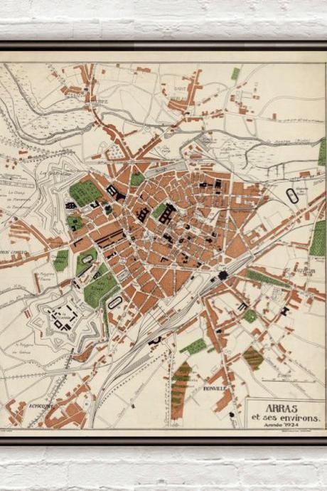 Old Map Of Arras France 1924