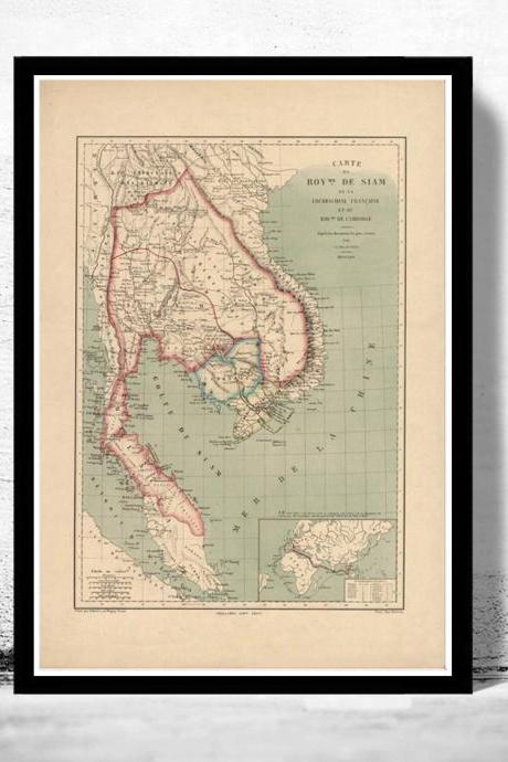 Old Map of Thailand, Old Siam 1869