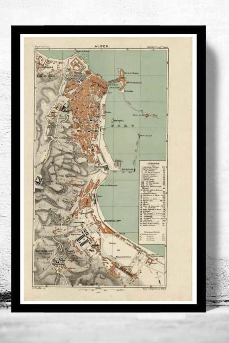Vintage Map of Algiers Alger 1888 Vintage map