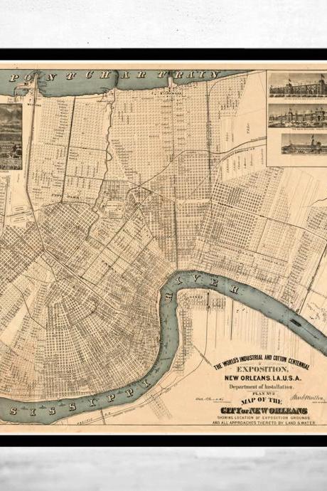 Old Map of New Orleans 1884 antique map