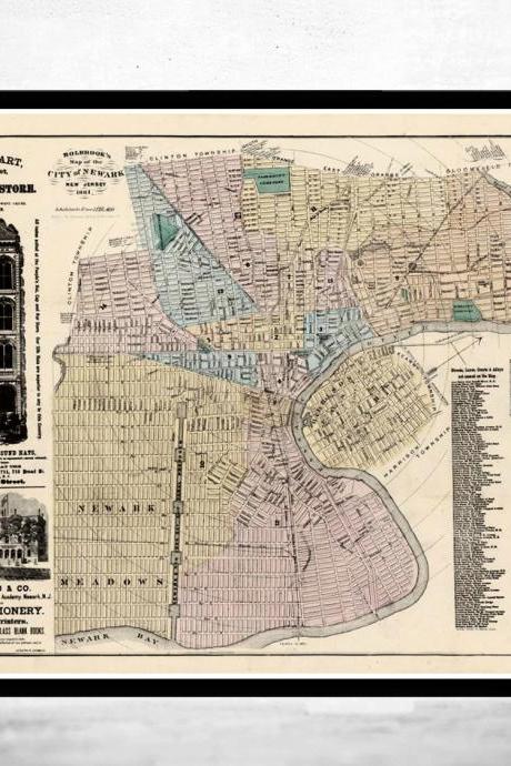 Old Map of Newark New Jersey, United States 1881