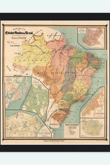 Old Map Brasil 1921 Mapa do Brasil
