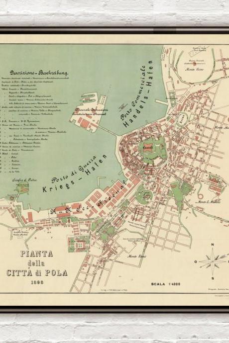 Old Map Of Pola Pula 1898 Croatia