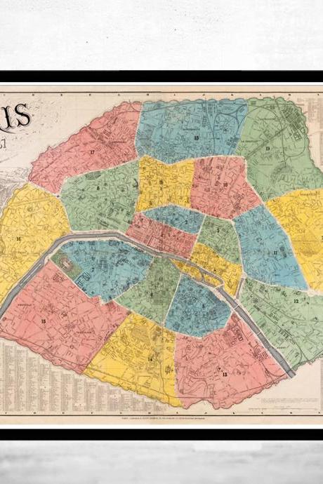 Old Map Of Paris 1867 France Vintage Paris Plan