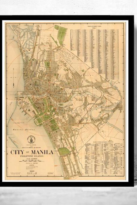 Old Map of Manila, Philippines 1920