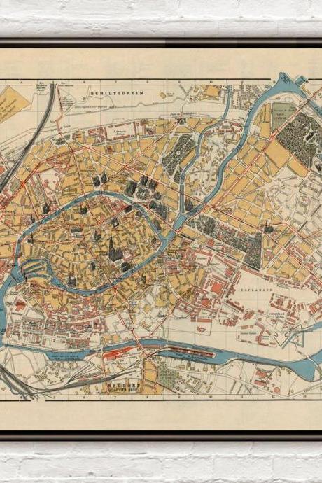 Old Map of Strasbourg Strassburg France
