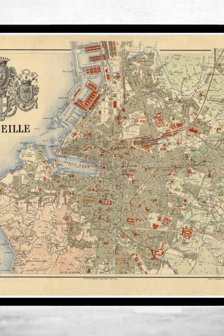 Old Map of Marseille France 1894