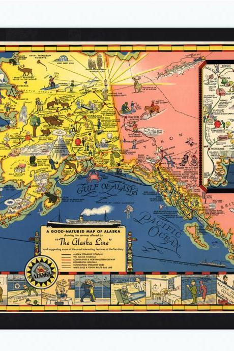 Old Map of Alaska Territory 1934 The Alaska Line