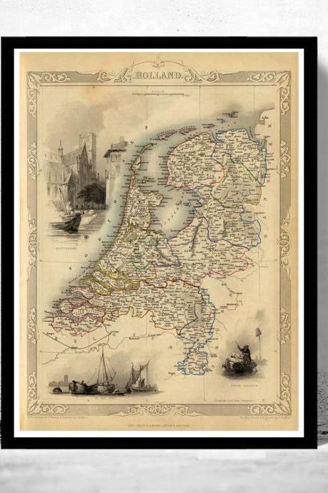 Vintage Map of The Netherlands Hollandia Holland 1851