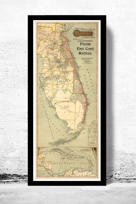 Vintage Map Of Florida 1896