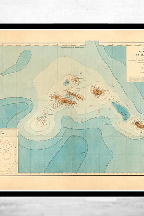 Old Map of Açores Azores Islands 1899, Portuguese map