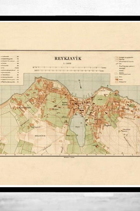 Old Map Of Reykjavik Iceland Islandia 1903 (2) Vintage Map