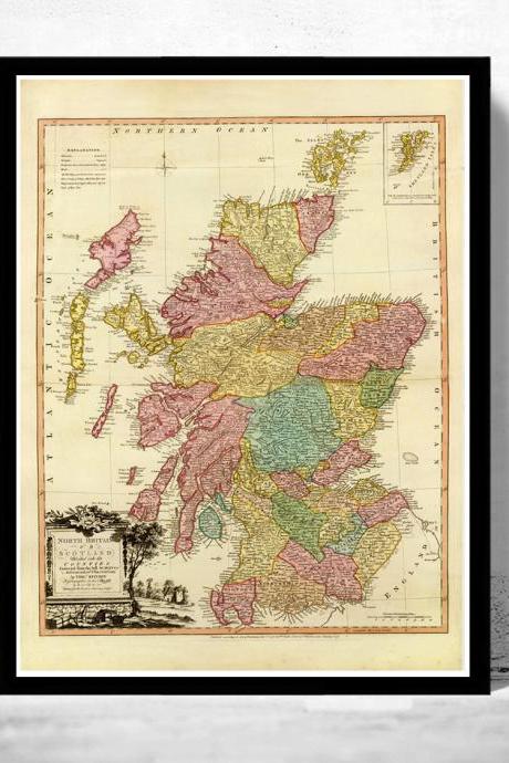 Old Map of Scotland 1778 Vintage Look