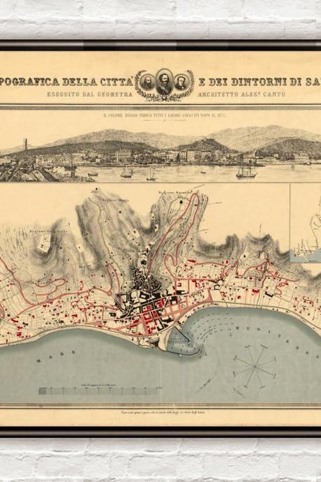 Old Map Of San Remo 1882 Sanremo Italy Italia