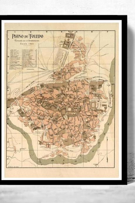 Old Map Of Toledo Spain 1904 Vintage Map