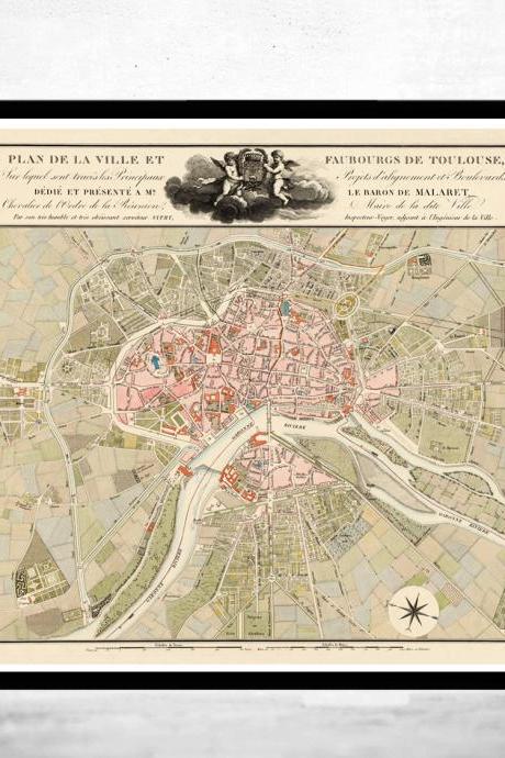Old Map of Toulouse France 1850