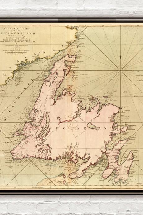 Old Map of Newfoundland Canada 1755