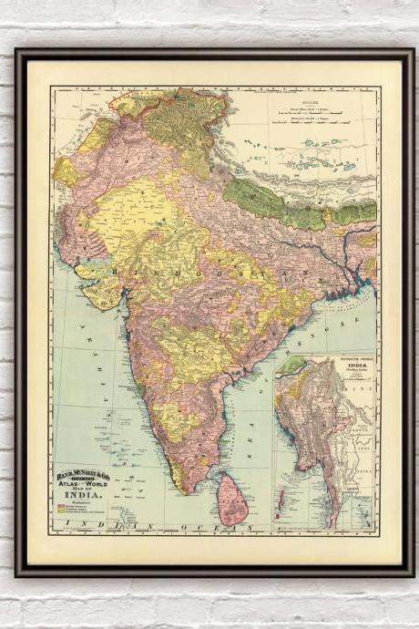 Old Map Of India 1897 Asia