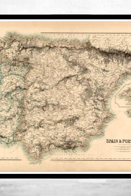 Old Map Of Spain 1860