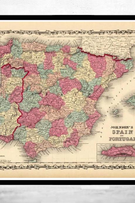 Old Map Of Spain And Portugal 1860
