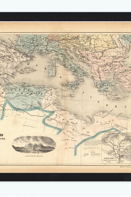 Old Map of Mediterranean Sea 1862