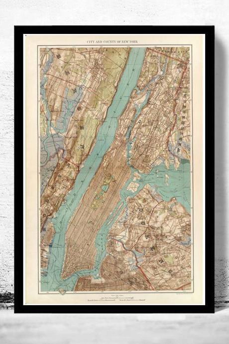 Old Map of New York and Manhattan, Bronx, Brooklyn 1891
