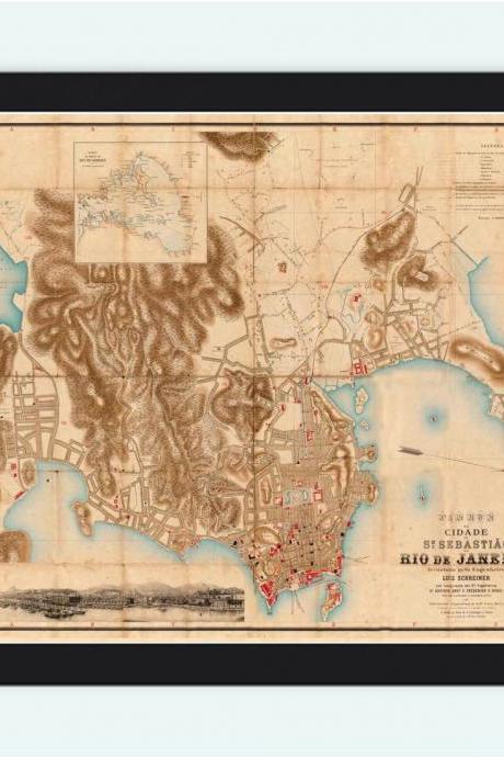 Old Map of Rio de Janeiro Brasil 1875 Vintage Map