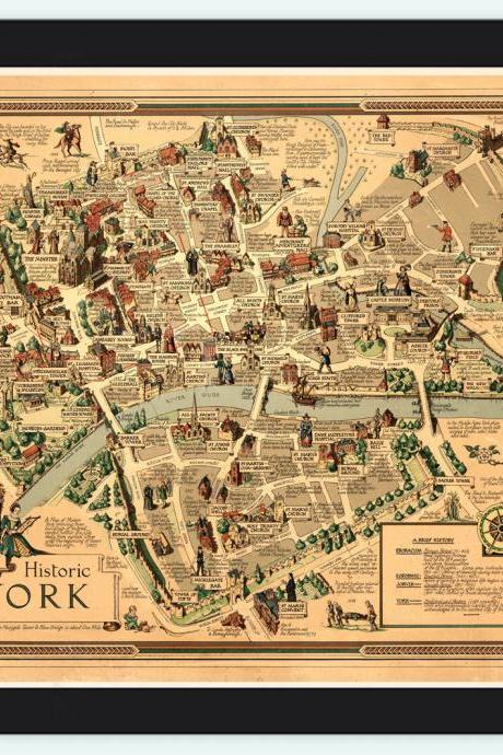 Old Map of York City History Map United Kingdom