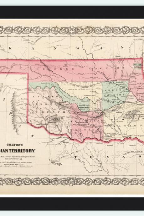 Old Map Oklahoma Indian Territory 1869 United States Of America