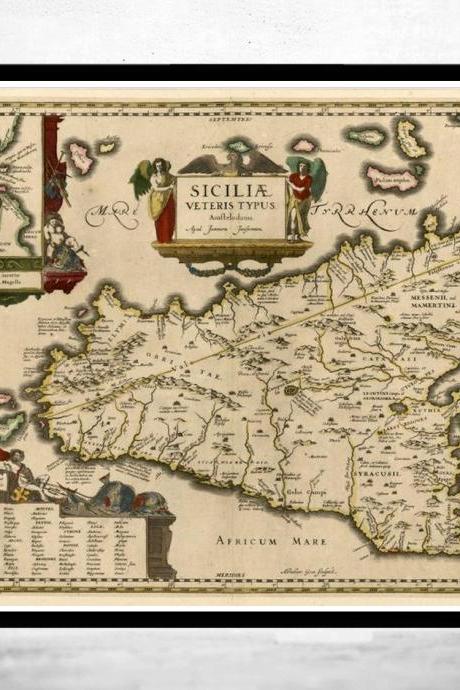 Old Map of Sicily Sicilia, Italia 1600