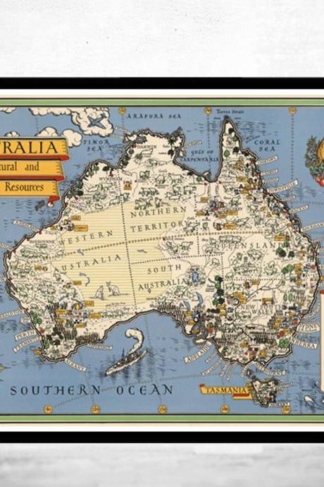 Old Map Australia Oceania New Zealand Antique Vintage Map