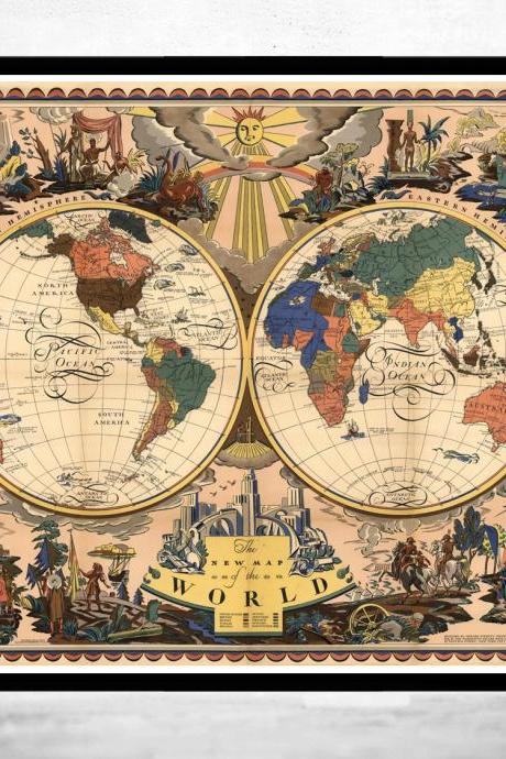 Old Map of The World 1928 Antique map