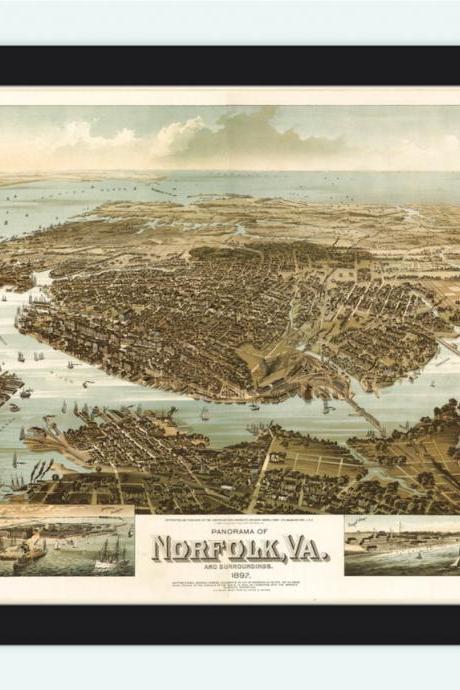 Norfolk Virginia 1892 Panoramic View Vintage