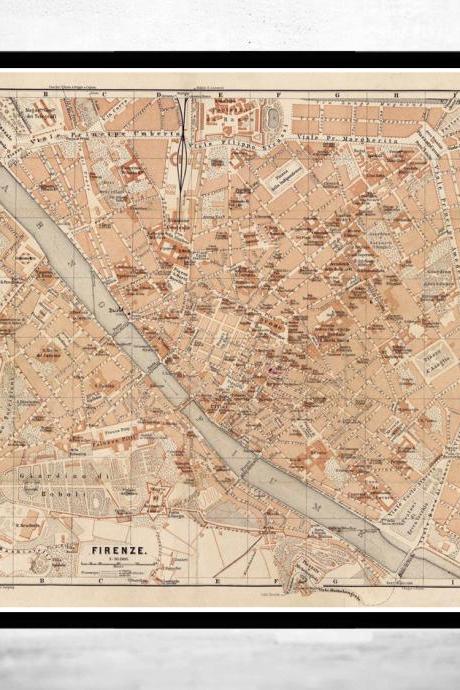 Old Map of Florence Firenze, City Plan Italia 1900