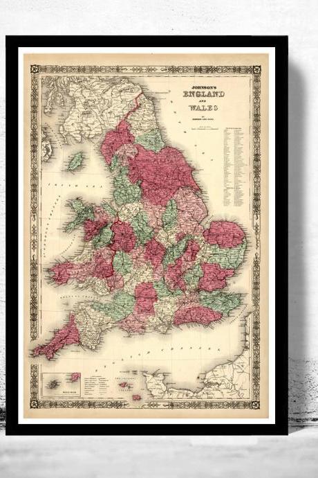 Old Map Of England And Wales 1865 Uk