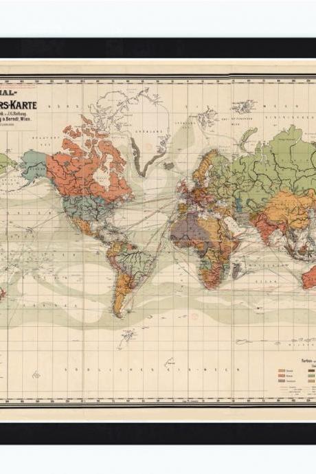 Old World Map Atlas Vintage World Map 1864 Colonial Chart Mercator projection