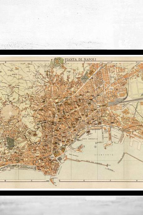Old Map of Napoli Naples 1930 Antique Vintage Italy