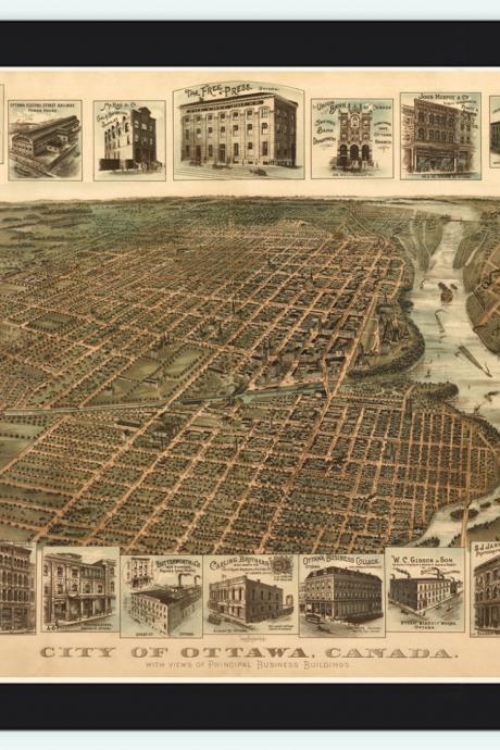Old Map of Ottawa Canada 1895 Panoramic View