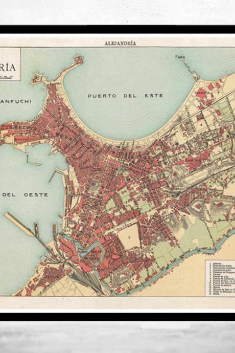 Alexandria Egypt Vintage Map Old Map 1900