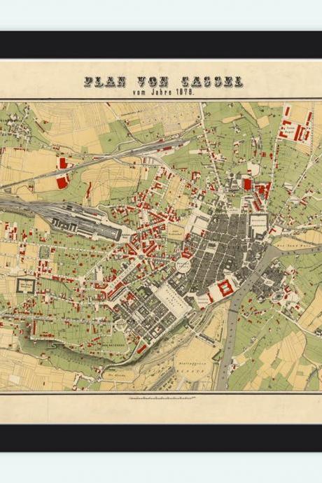 Old Map of Kassel Cassel Germany Deutshland 1878