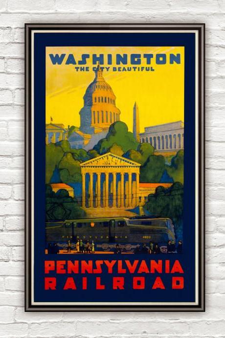 Vintage Poster of Washington Pennsylvania railroad 1930 Tourism poster travel