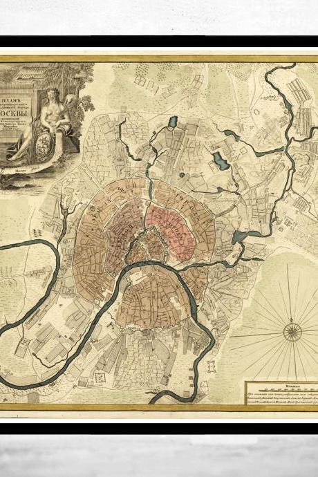 Old Map Of Moscow Russia 1745