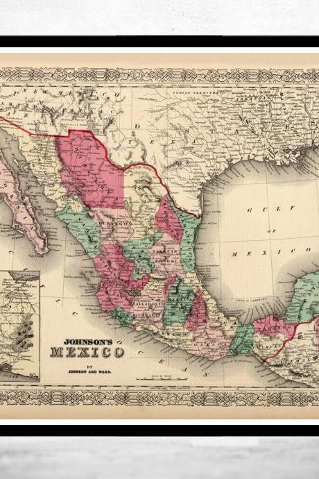 Old Map of Mexico 1865 Vintage Map