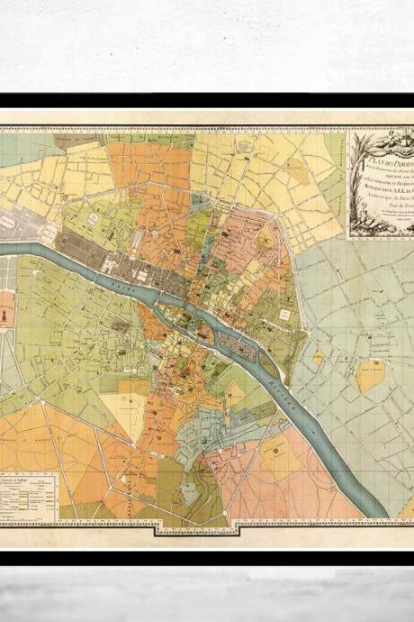 Old Map of Paris (VERY LARGE MAP) France 1904