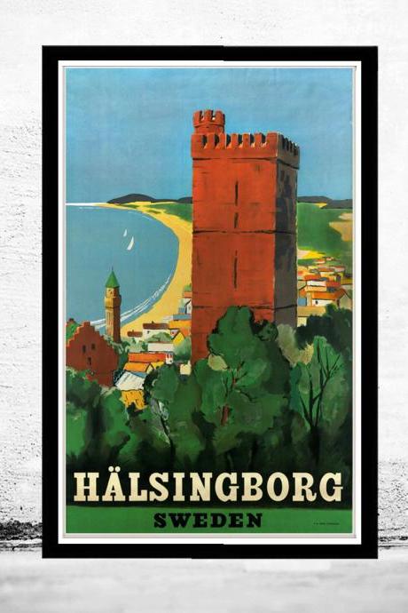 Vintage Poster of Halsingborg Sweden 1930 -1940 Tourism poster travel