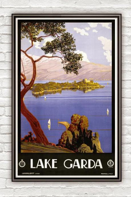 Vintage Poster of Lake Garda Italy Italia 1924 Tourism poster travel