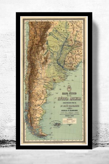 Old Map Argentina South America Antique Map 1890